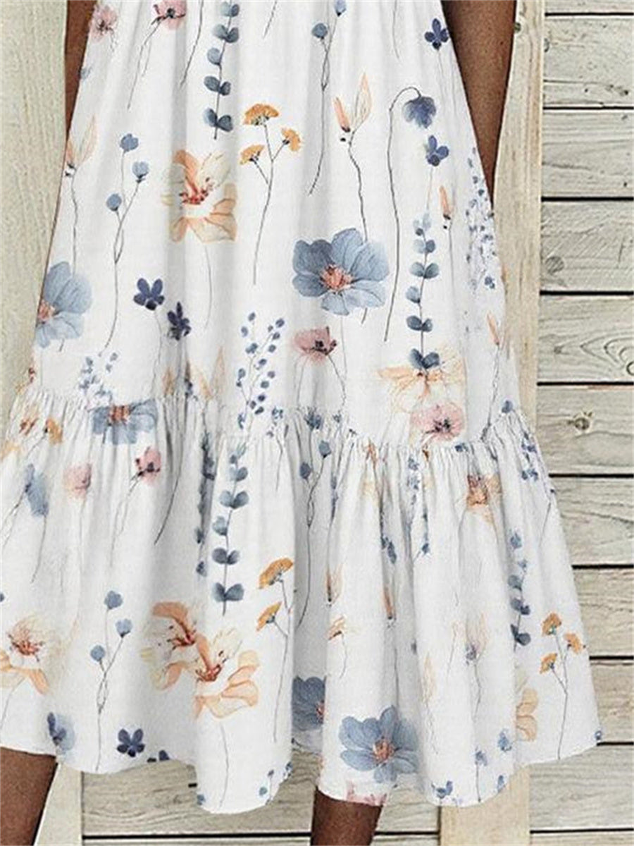 Women Sleeveless Lapel Floral Printed Graphic Button Pockets Maxi Dress