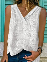 LilyWish Summer White Floral Lace Sleeveless V Neck Tank