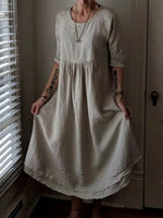 Round Neck Loose Elegant Pure Color Dress