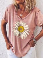LilyWish V-neck Printed Casual Short Sleeve Floral T-Shirt