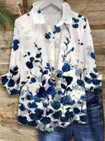 LilyWish Vintage Collared Floral Print Long Sleeve Shirt