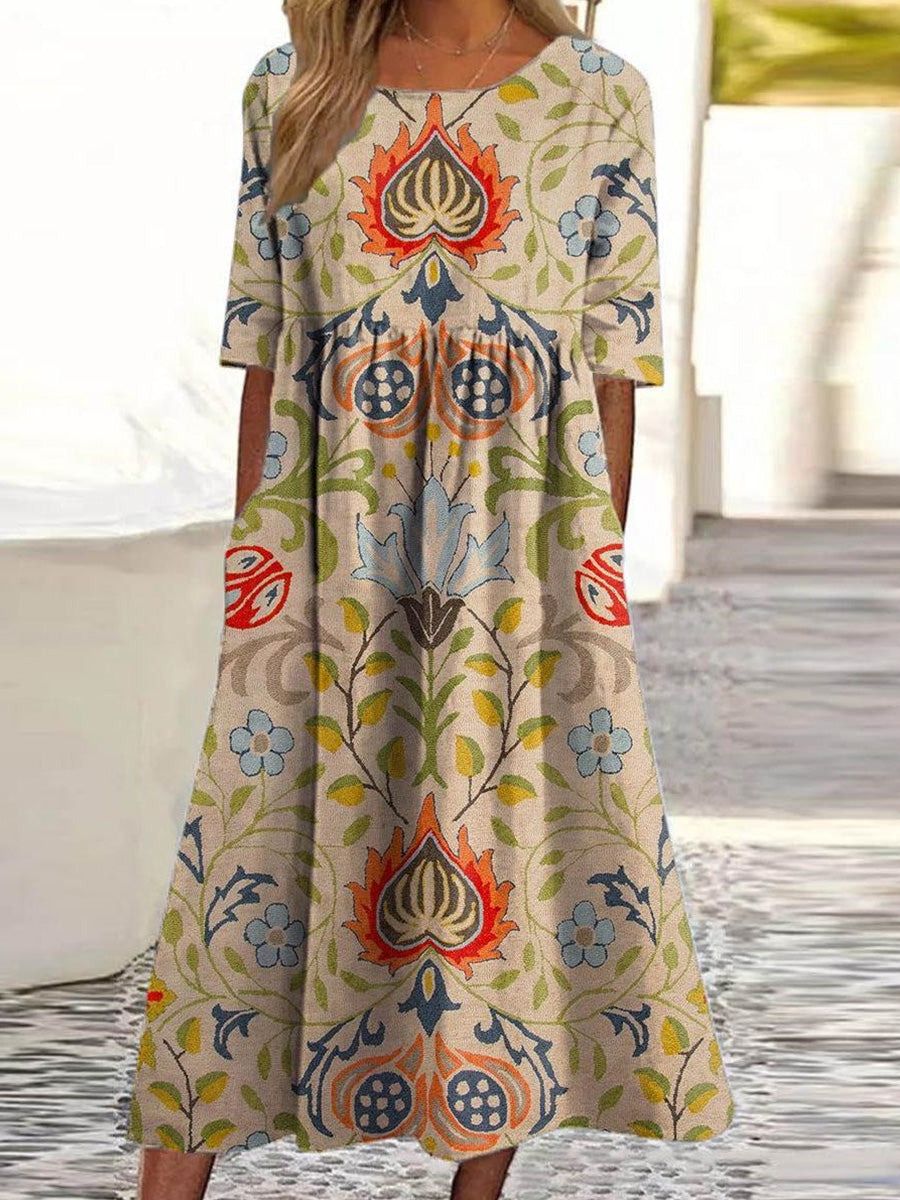 Trendy Round Neck Short Sleeve Midi Dress