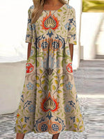 Trendy Round Neck Short Sleeve Midi Dress