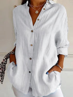 LilyWish Solid Casual Buttoned Loose V Neck Blouse
