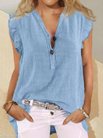 LilyWish Blue Casual V Neck Solid Sleeveless Tank
