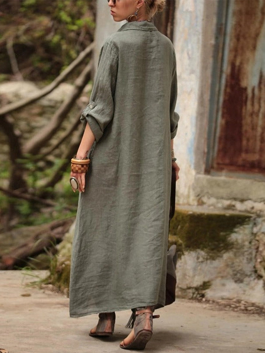 Casual Plain Lapel Long Sleeve Dress