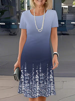 Blue Short Sleeve Round Neck Mini Dress