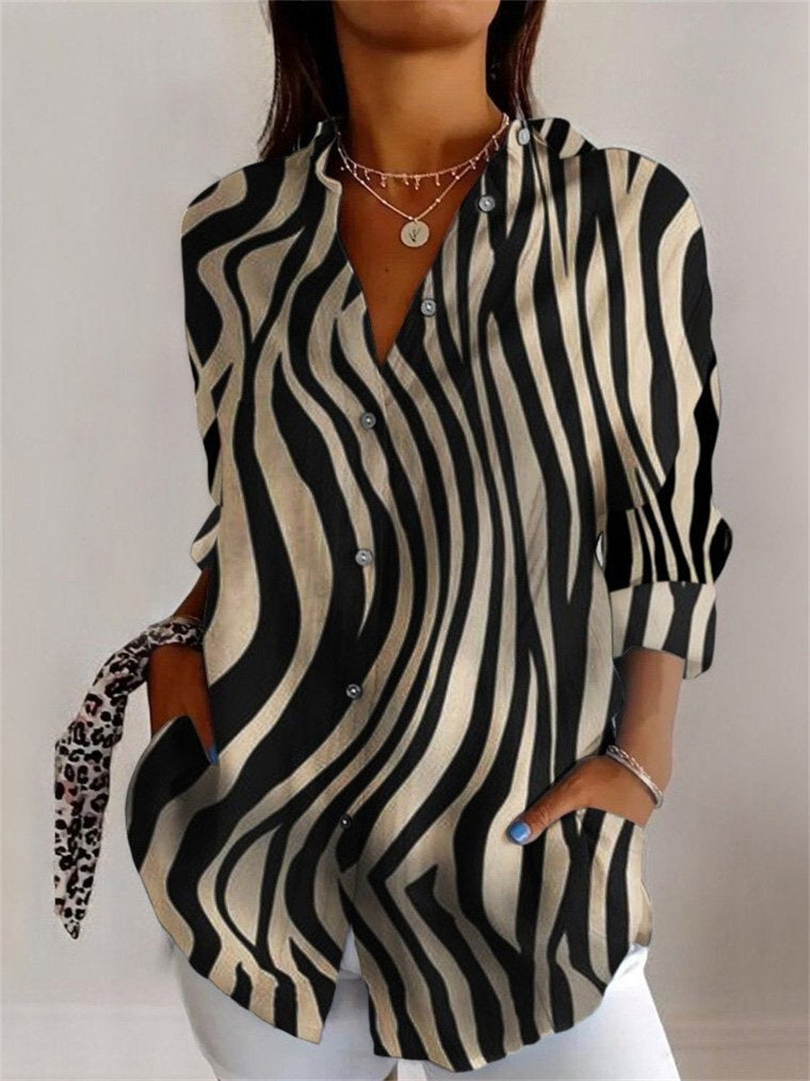 Geometric Print Lapel Long Sleeve Shirt