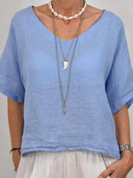 LilyWish Solid Color V Neck Short-Sleeve Casual Blouse