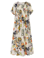 Pleated Leaves Floral Print Vintage Dress