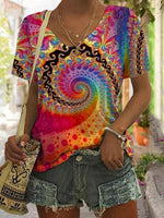 LilyWish Colorful Abstract Print T-Shirt