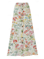 Women's Floral Printed Graphic Straight Fashion Split Button Maxi High Waist Skirt