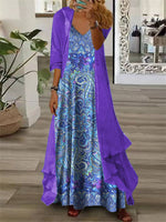 Floral Half Sleeve V-Neck Two Pieces Maxi Dress