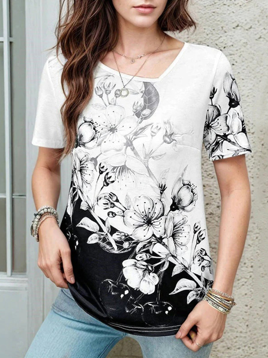 LilyWish Colour Block Floral Short Sleeve T-Shirt