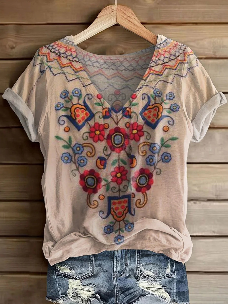 LilyWish Distinctive Short Sleeve V-Neck Top