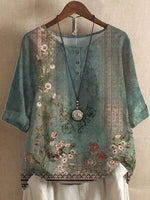 LilyWish Green Casual Round Neck Floral Printed Long Sleeve Blouse