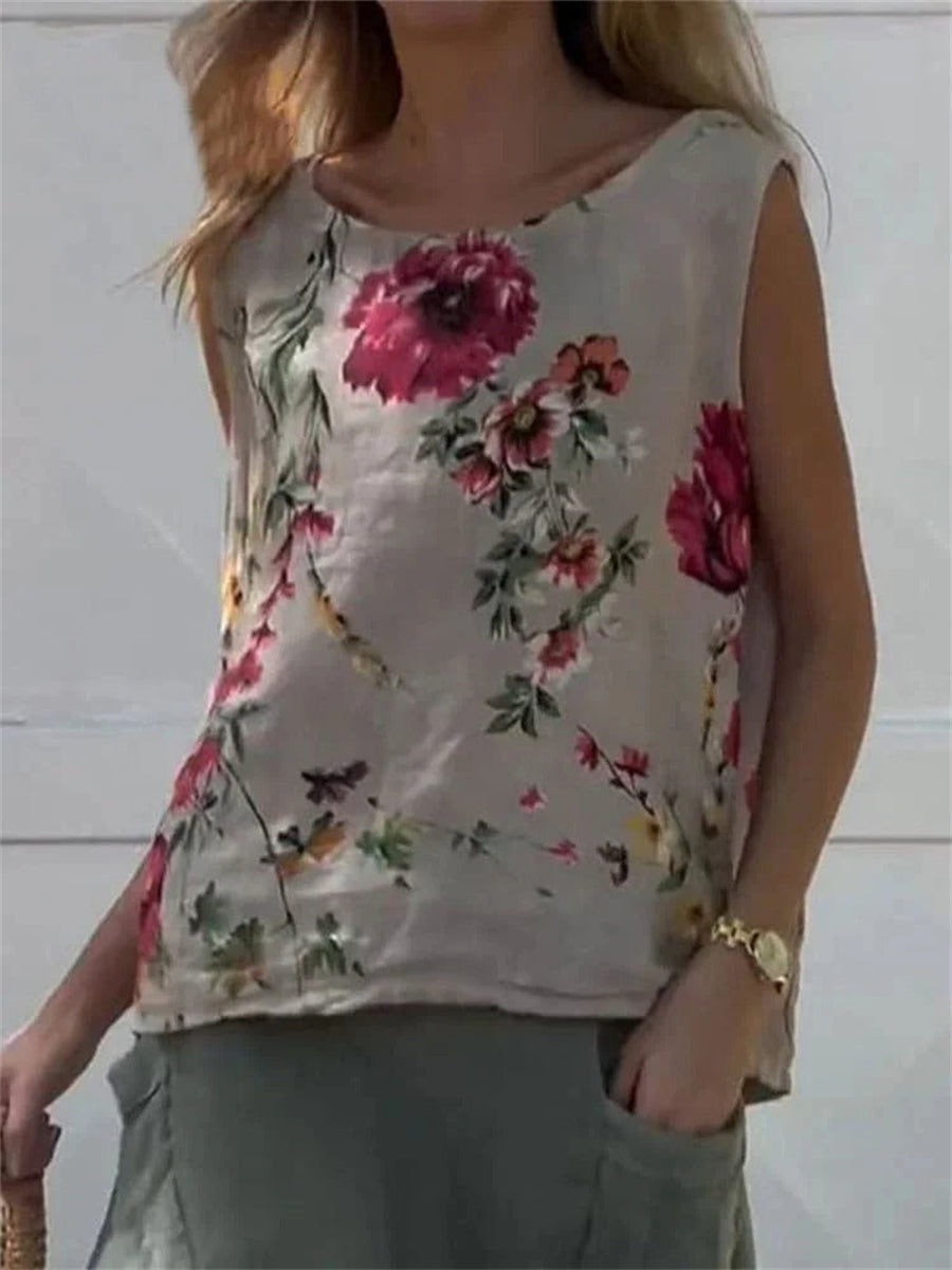 LilyWish Floral Print Round Neck Sleeveless Comfy Tank Top