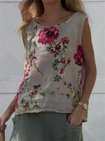 LilyWish Floral Print Round Neck Sleeveless Comfy Tank Top