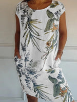 Leaves PrintedRound Neck Printed Sleeveless Dress