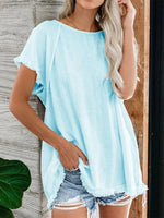 Women's Plain Tassel Casual Short Sleeve Top