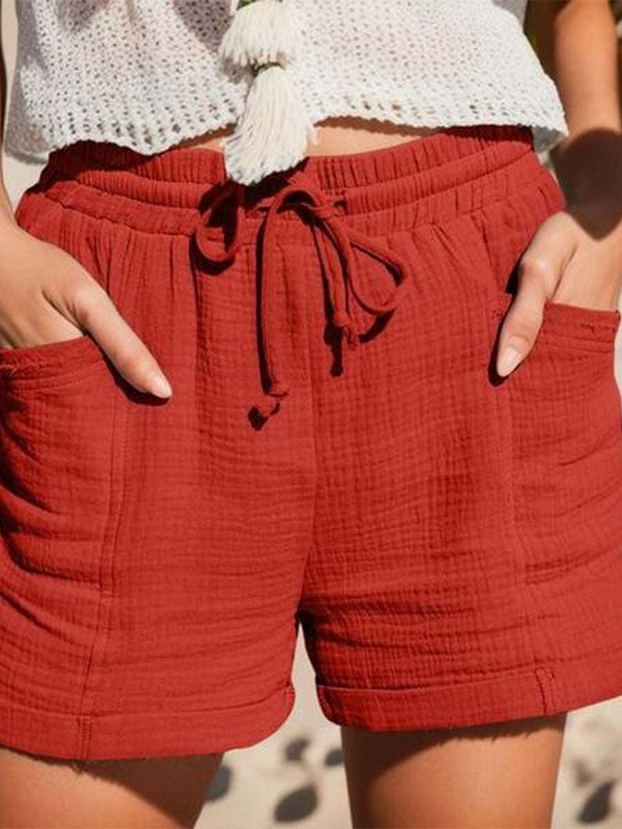 Plain Side Pocket Elastic Drawstring Waist Pants