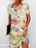LilyWish Floral Print Short Sleeve Mini Dress