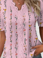 Floral Print Lace V Neck Blouse