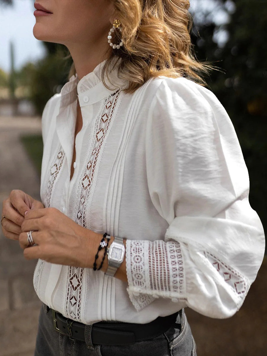 V-Neck Plain Long Sleeve White Shirt