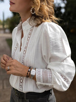 V-Neck Plain Long Sleeve White Shirt