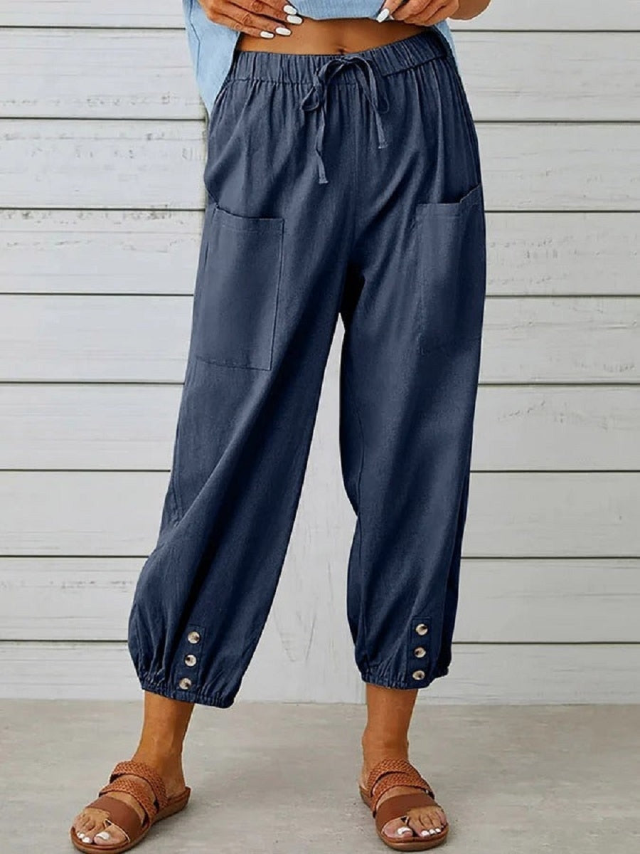 Navy Casual Solid Pants with Pockets