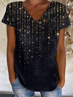 Casual Black V Neck Loose T-Shirt