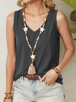 Solid Color V neck Sleevless Casual Tank Top