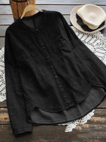 LilyWish Leisure Stand Up Collar Washed Denim Irregular Long Sleeved Shirt