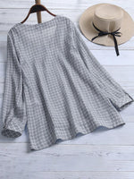 Casual Plaid Irregular Hem Button Plus Size Blouse