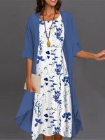 LilyWish Crew Neck Half Sleeve Floral Two Piece Midi Dress