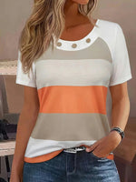 Casual Colour Block Round Neck Short Sleeve T-Shirt