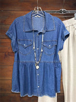 LilyWish Ruffle Hem Button Up Denim Top