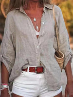 LilyWish Grey Casual Loose Soild Long Sleeve Blouse