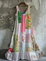 Fresh V-neck Floral Print Sleeveless Maxi Dress