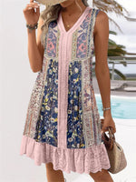 Women's Sleeveless V-neck Graphic Lace Midi Dress