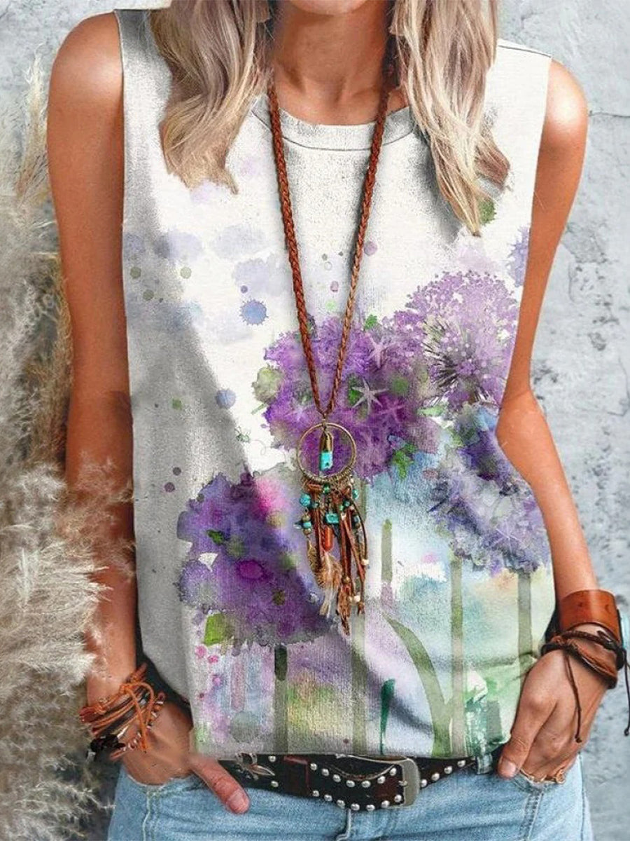 LilyWish Fresh Floral Print Sleeveless Tank Top