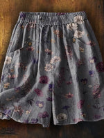 LilyWish Women's Vintage Flower Art Printed Casual Pocket Shorts