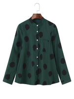 Casual Polka Dot Irregular Long Sleeve Stand Collar Blouse