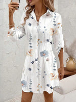 LilyWish Fresh Floral Print Collared Long Sleeve Mini Dress