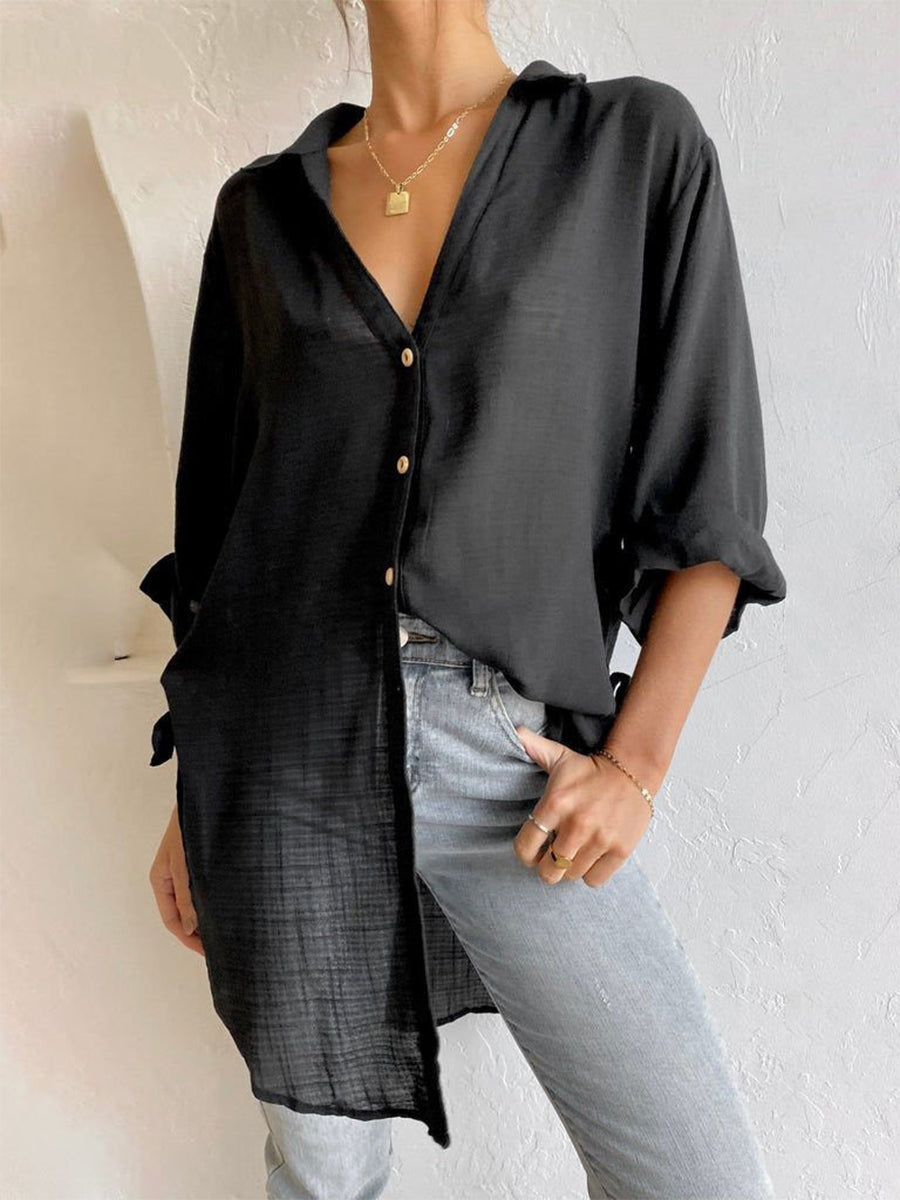 LilyWish Loose Bow Casual Plain Blouse