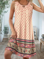 Vintage Ethnic Print Round Neck Sleeveless Dress