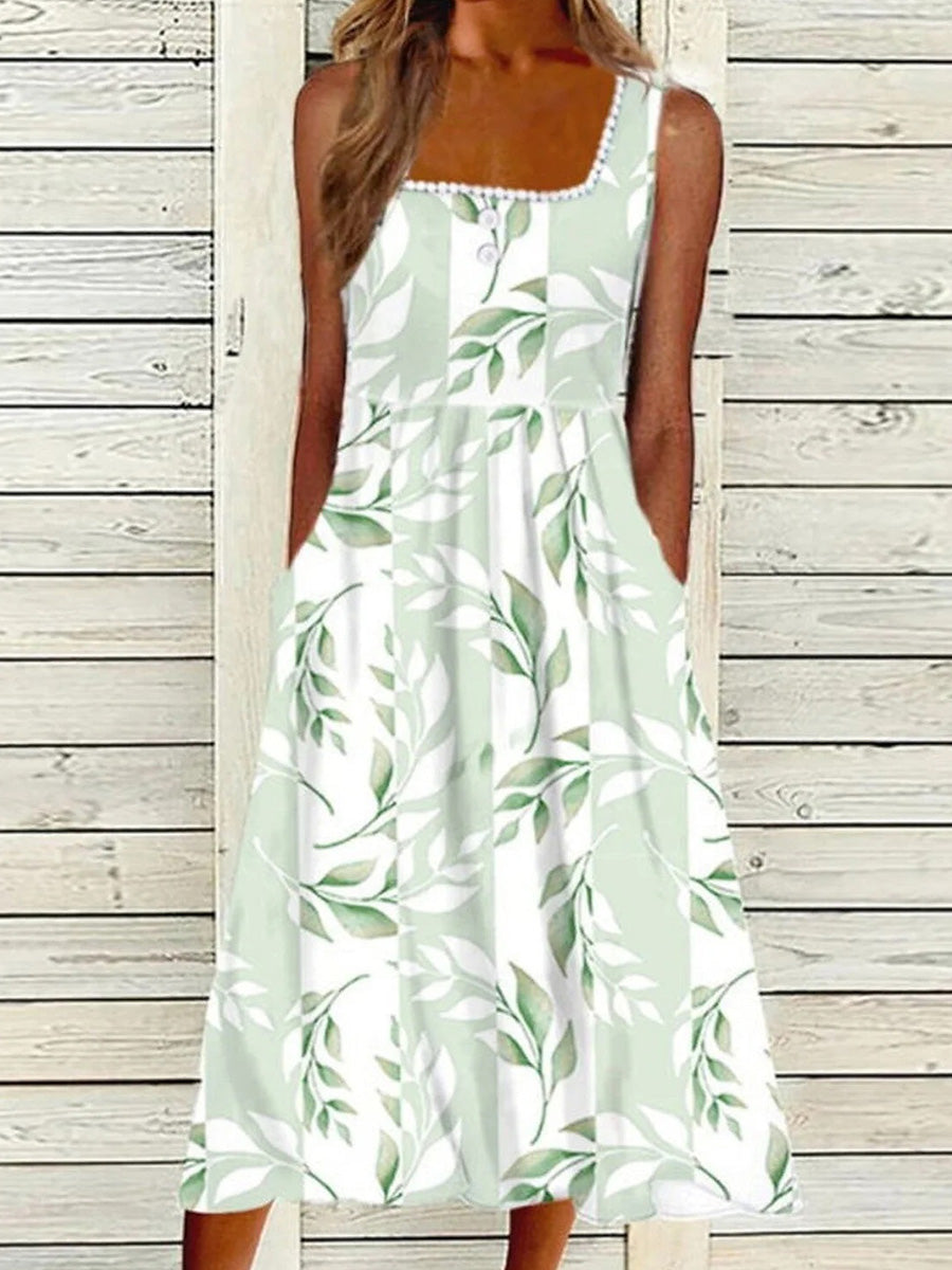 Floral Printed Sleeveless U-neck Maxi Dress