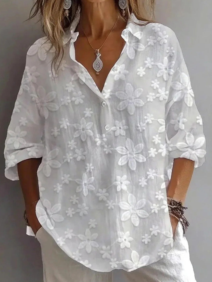 LilyWish White Collared Long Sleeve Top