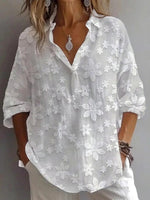 LilyWish White Collared Long Sleeve Top