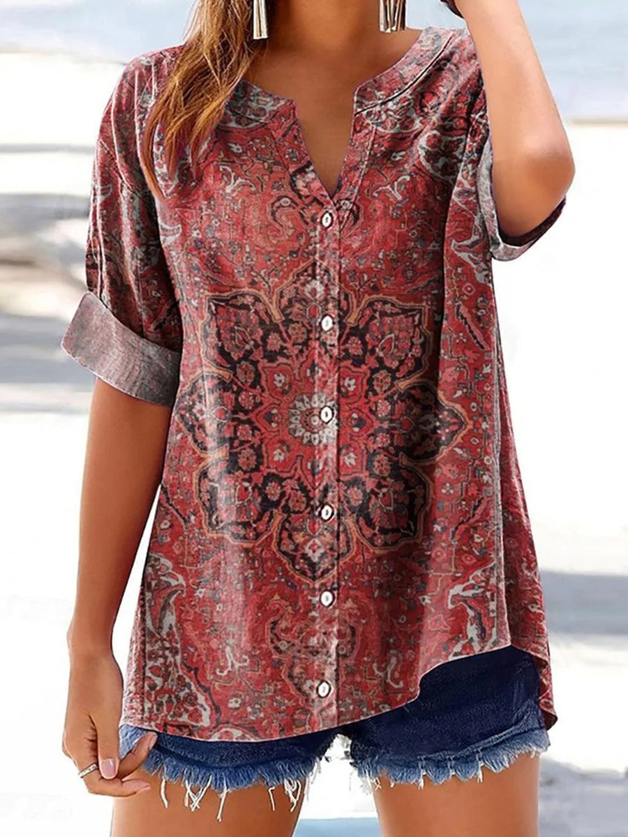 LilyWish Red V-Neck Short Sleeve Top